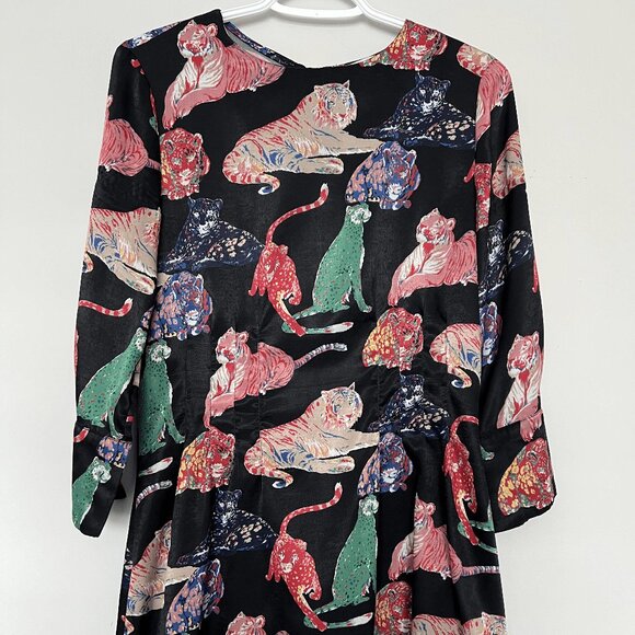 Zara tiger print black satin cuffed  long sleeves dress size medium - Picture 1 of 10